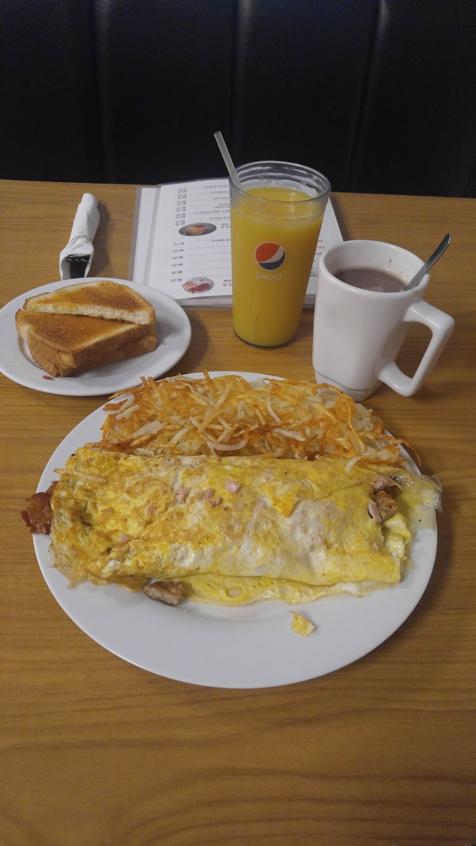 Meat Lovers Omelet with Hash Browns